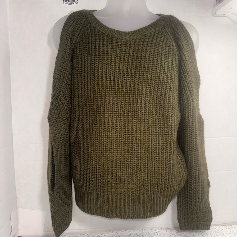 Love Change Olive Green Women's Long Sleeve Sweater with bare shoulder